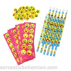 Emoji Stationery Sets For Party Favors Includes Pencils Stickers And Erasers Pack Of 12 Sets B07DP4D5BY